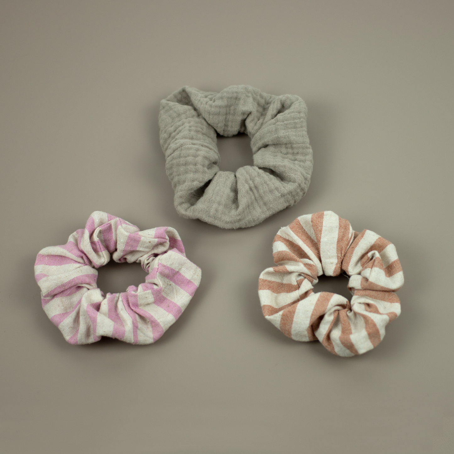 PalomaZoo Scrunchies Set Pink + Terra Stripes & Grüngrau