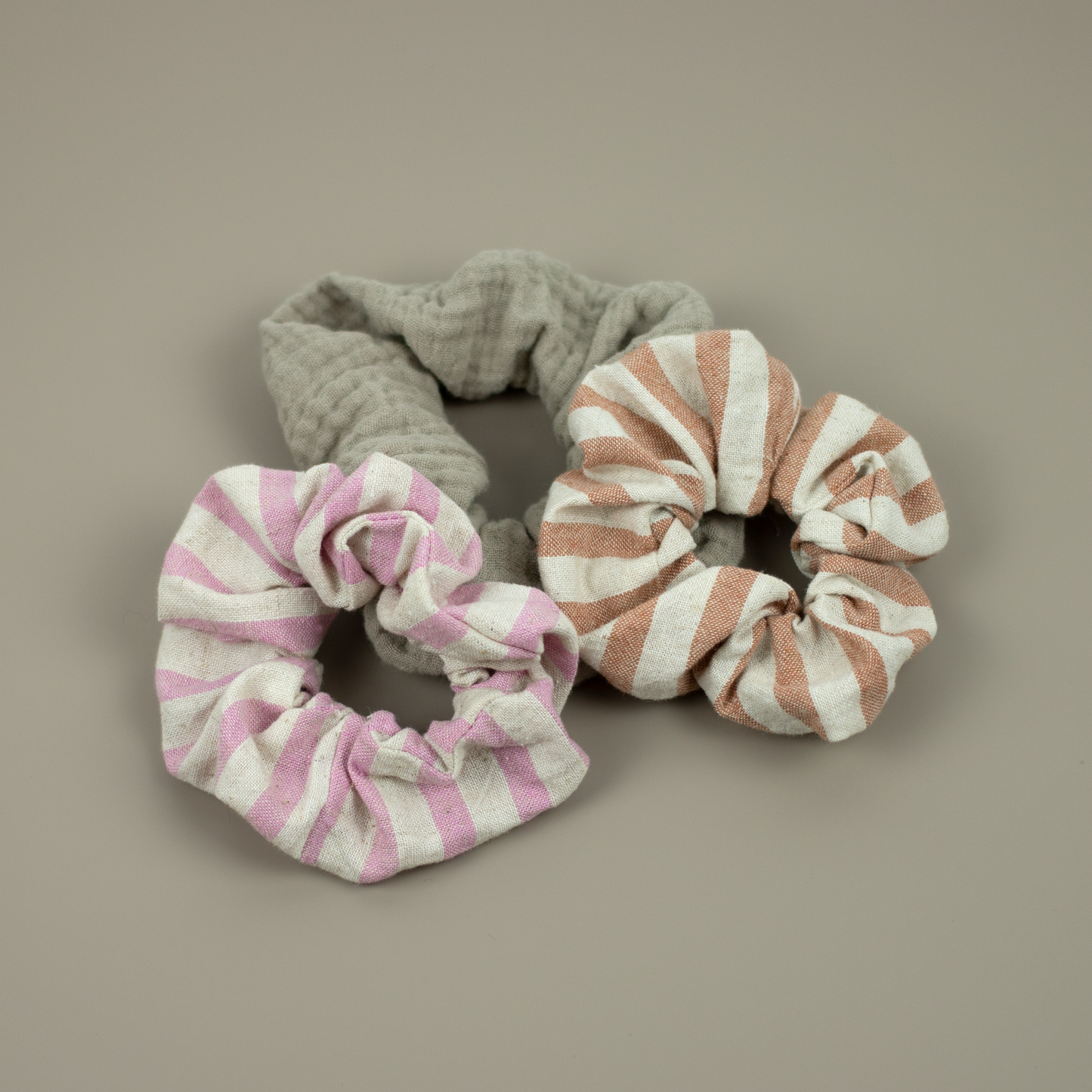 PalomaZoo Scrunchies Set Pink + Terra Stripes & Grüngrau